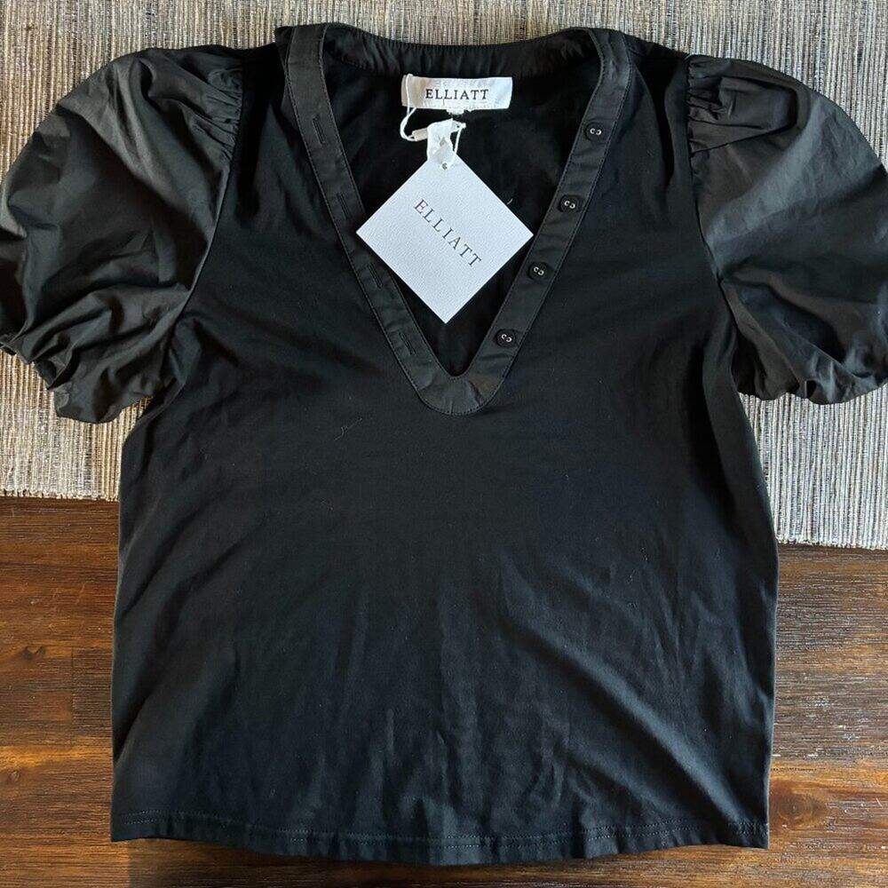New ELLIATT | Black Lorine Puff Sleeve Top Blouse Size M